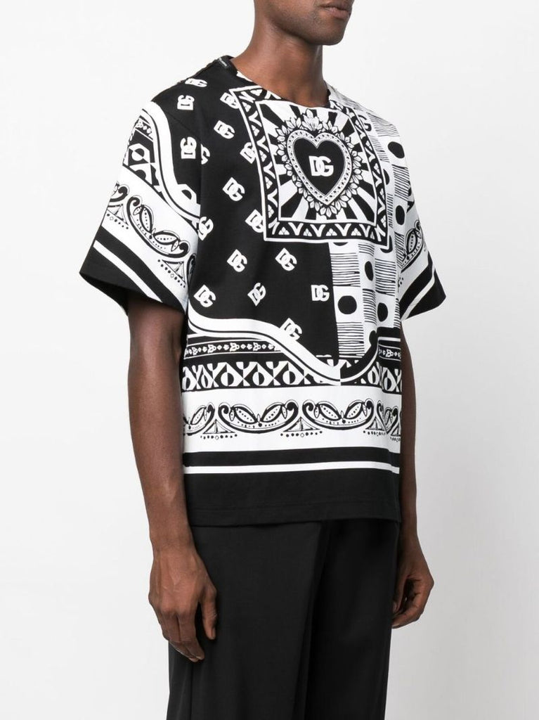 Black and White Dg Bandana Print Cotton T-shirt
