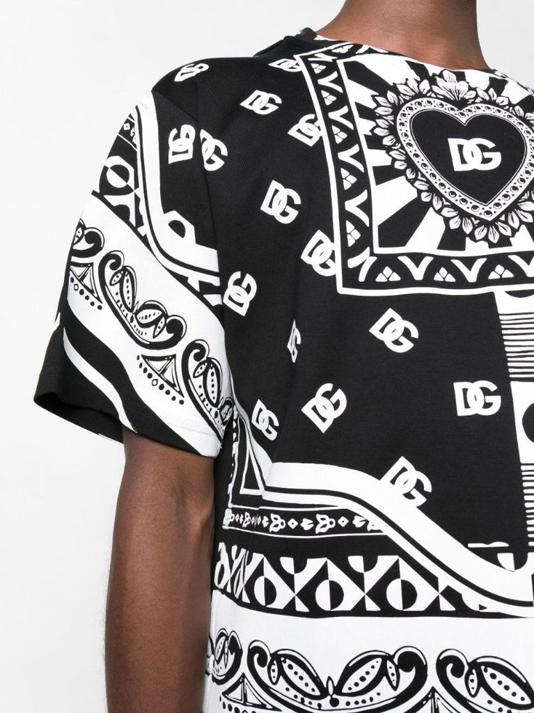 Black and White Dg Bandana Print Cotton T-shirt