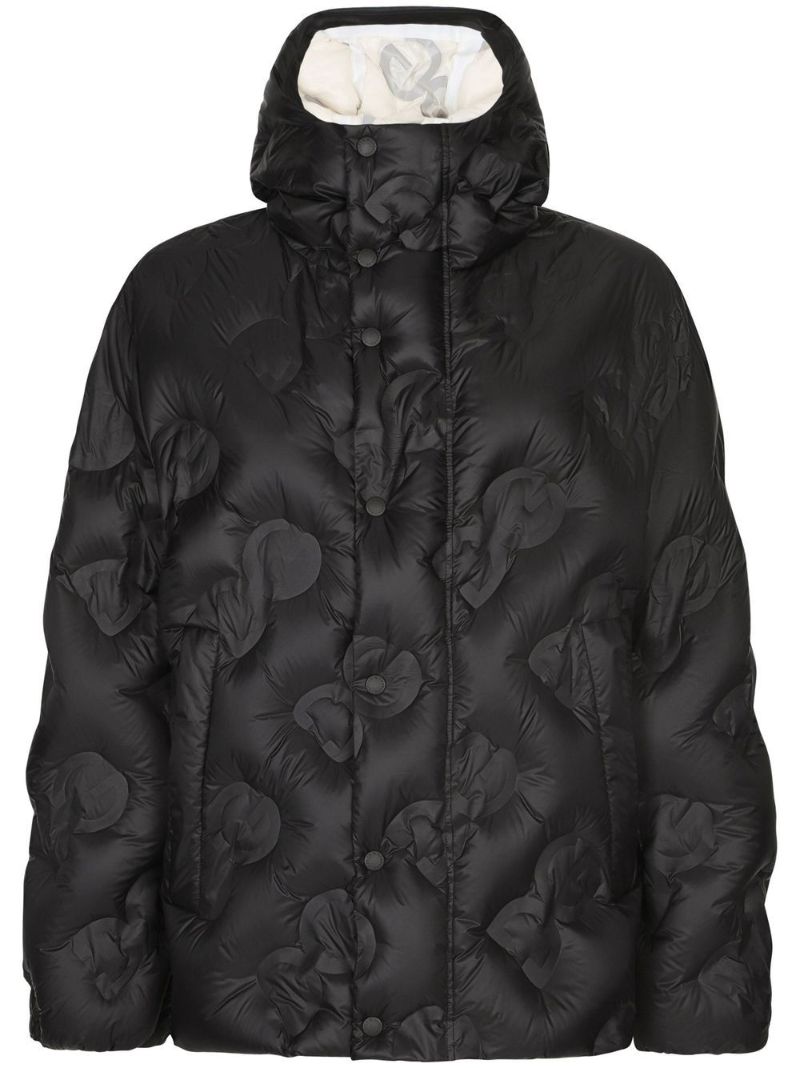 Black Dg Logo Quilted Padded Coat