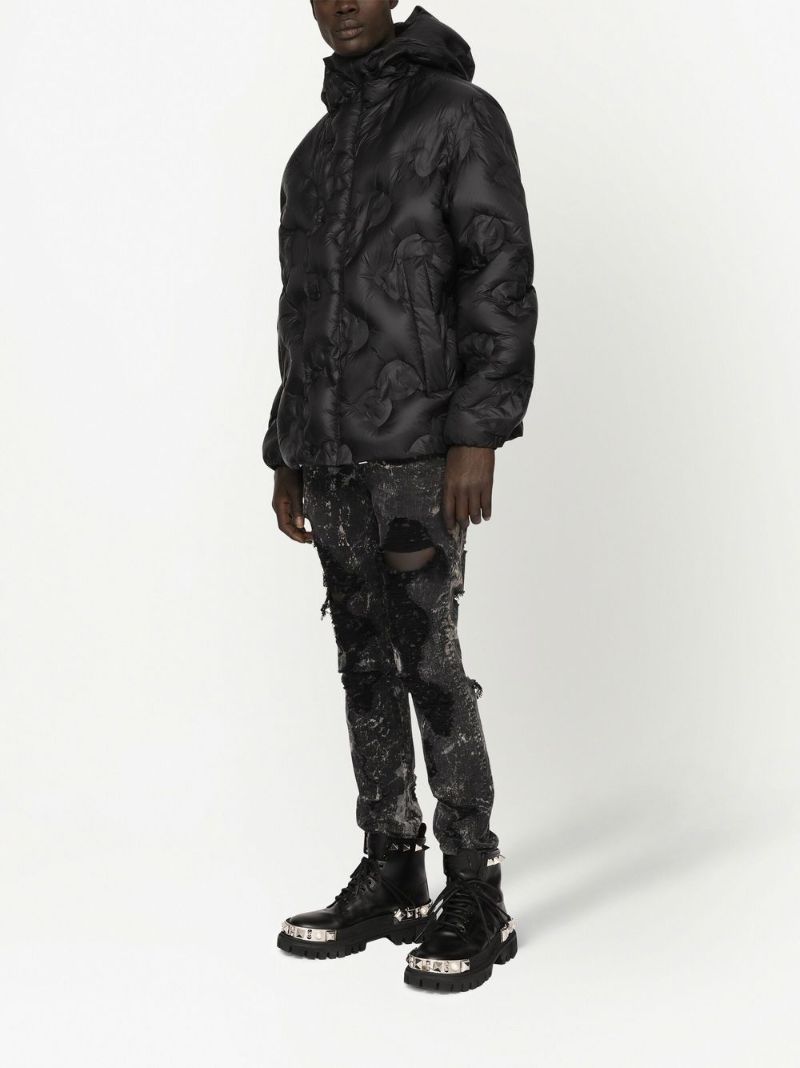 Black Dg Logo Quilted Padded Coat