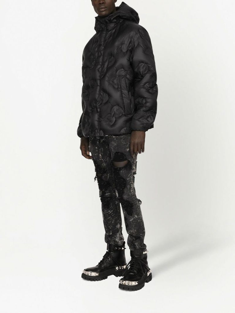 Black Dg Logo Quilted Padded Coat