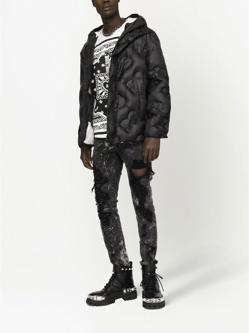 Black Dg Logo Quilted Padded Coat