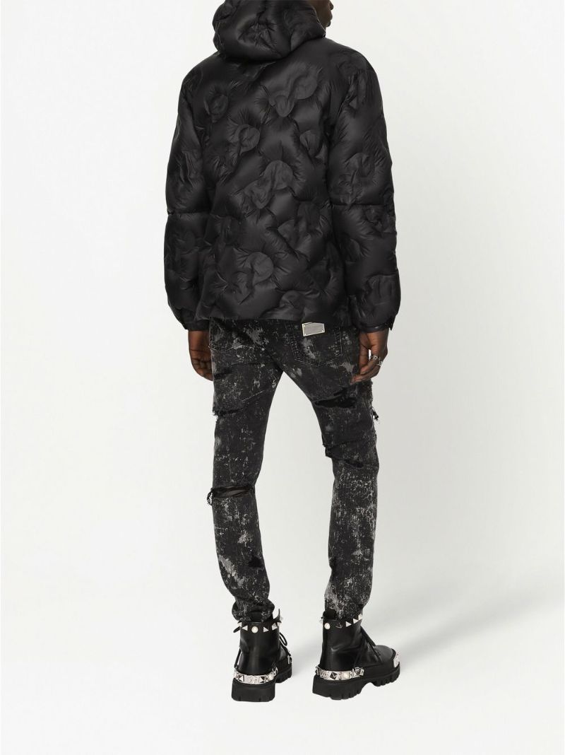 Black Dg Logo Quilted Padded Coat