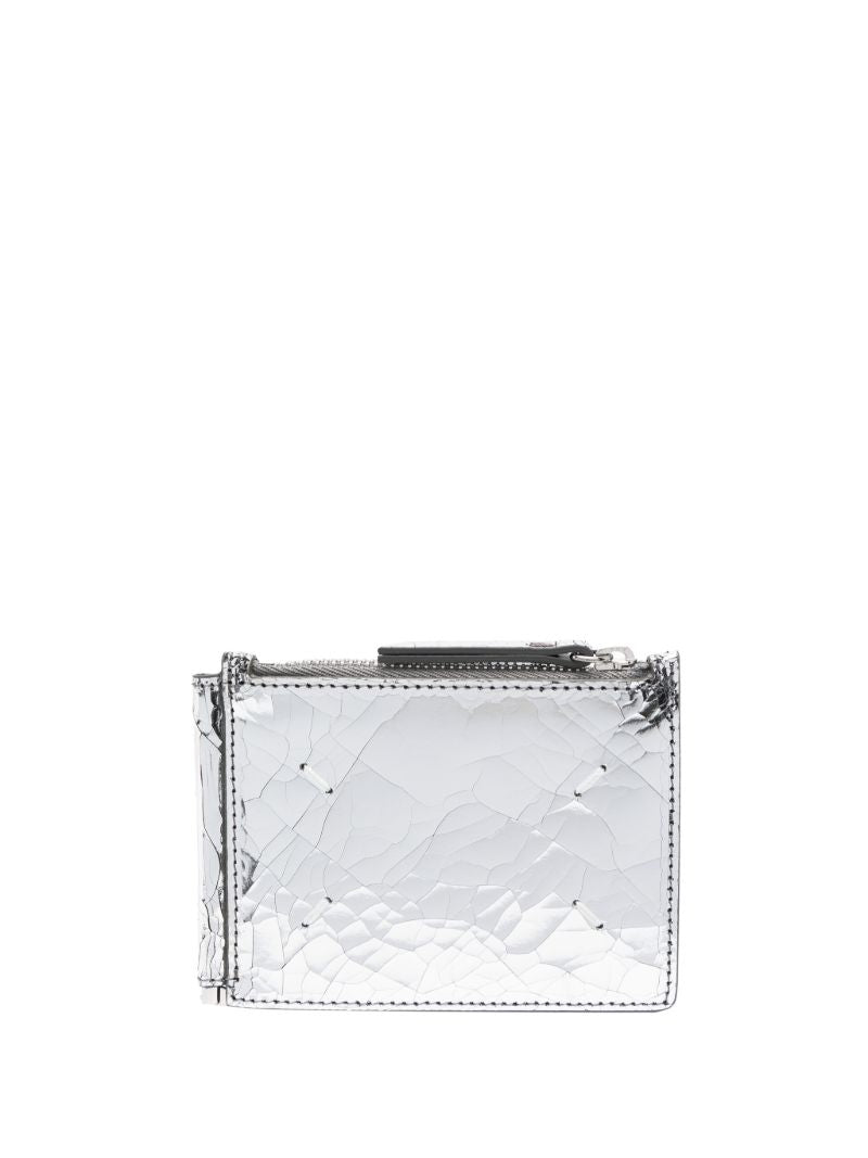 Silver Metallic Cracked Leather Cardholder