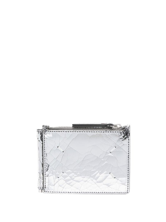 Silver Metallic Cracked Leather Cardholder
