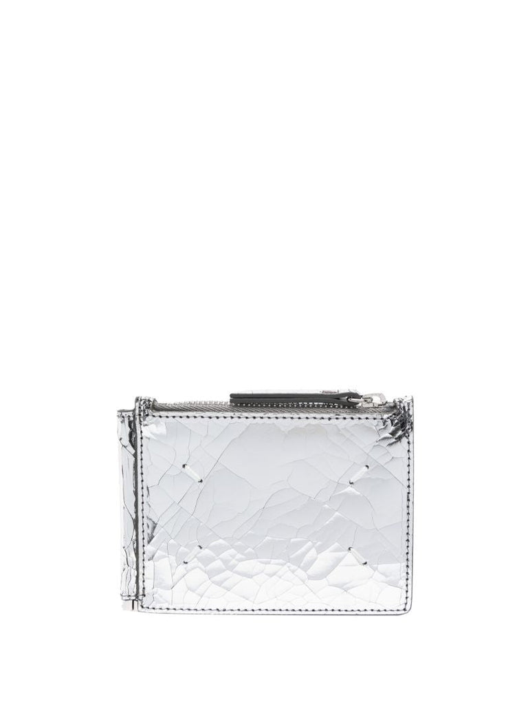 Silver Metallic Cracked Leather Cardholder