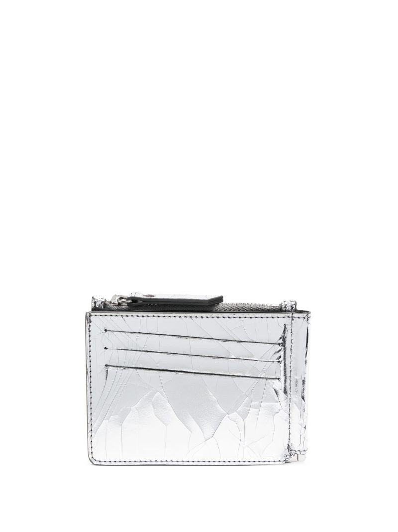 Silver Metallic Cracked Leather Cardholder