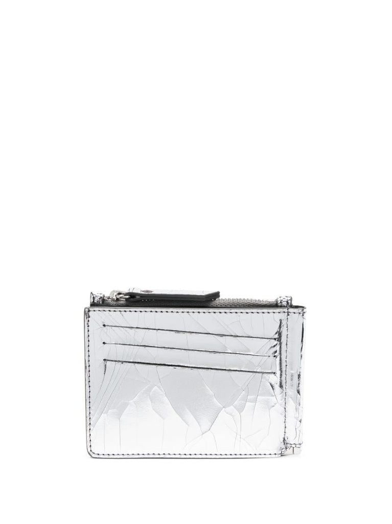 Silver Metallic Cracked Leather Cardholder