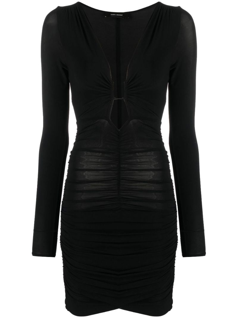 Black Jordana Ruched Cut-out Mini Dress