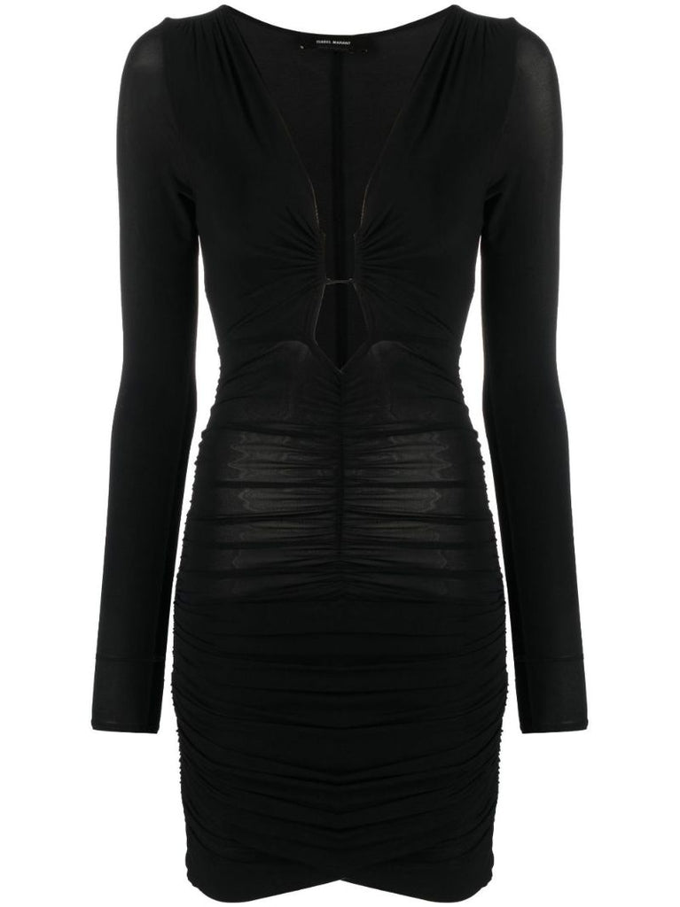 Black Jordana Ruched Cut-out Mini Dress