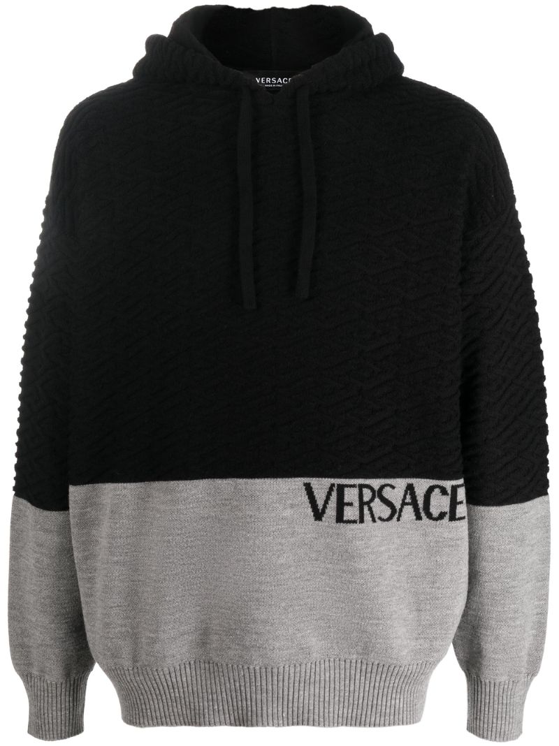 Black and Grey Logo Knitted Wool Hoodie