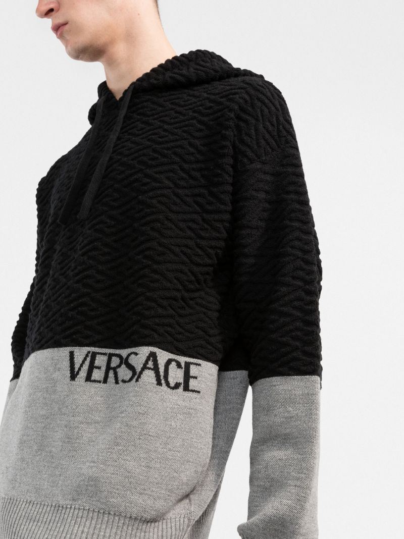 Black and Grey Logo Knitted Wool Hoodie