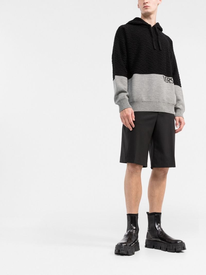 Black and Grey Logo Knitted Wool Hoodie