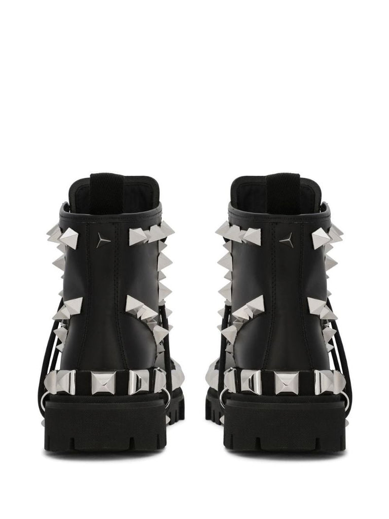 Black Studded Leather Combat Boots