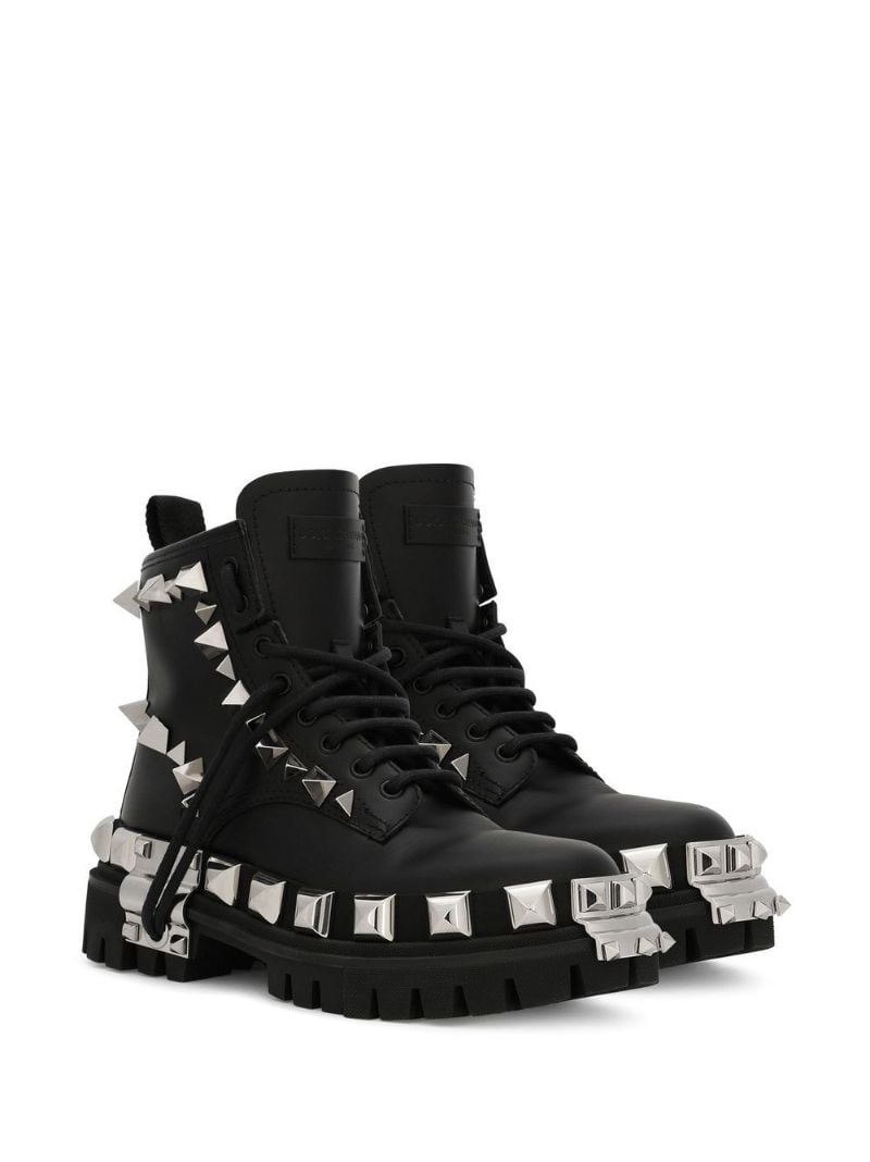 Black Studded Leather Combat Boots