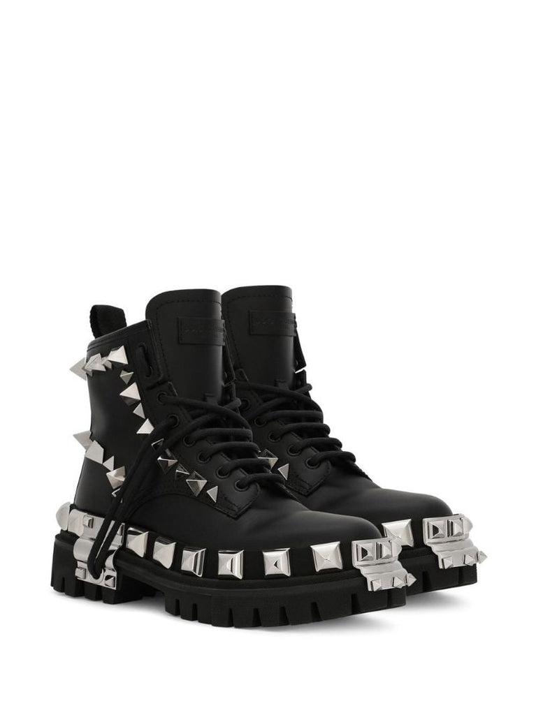 Black Studded Leather Combat Boots