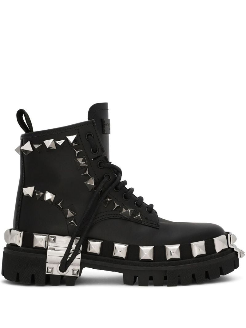 Black Studded Leather Combat Boots