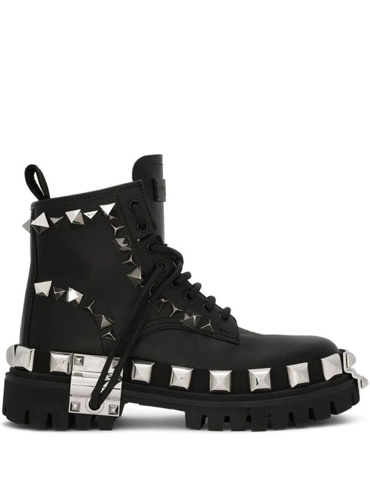Black Studded Leather Combat Boots