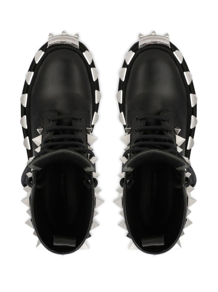 Black Studded Leather Combat Boots