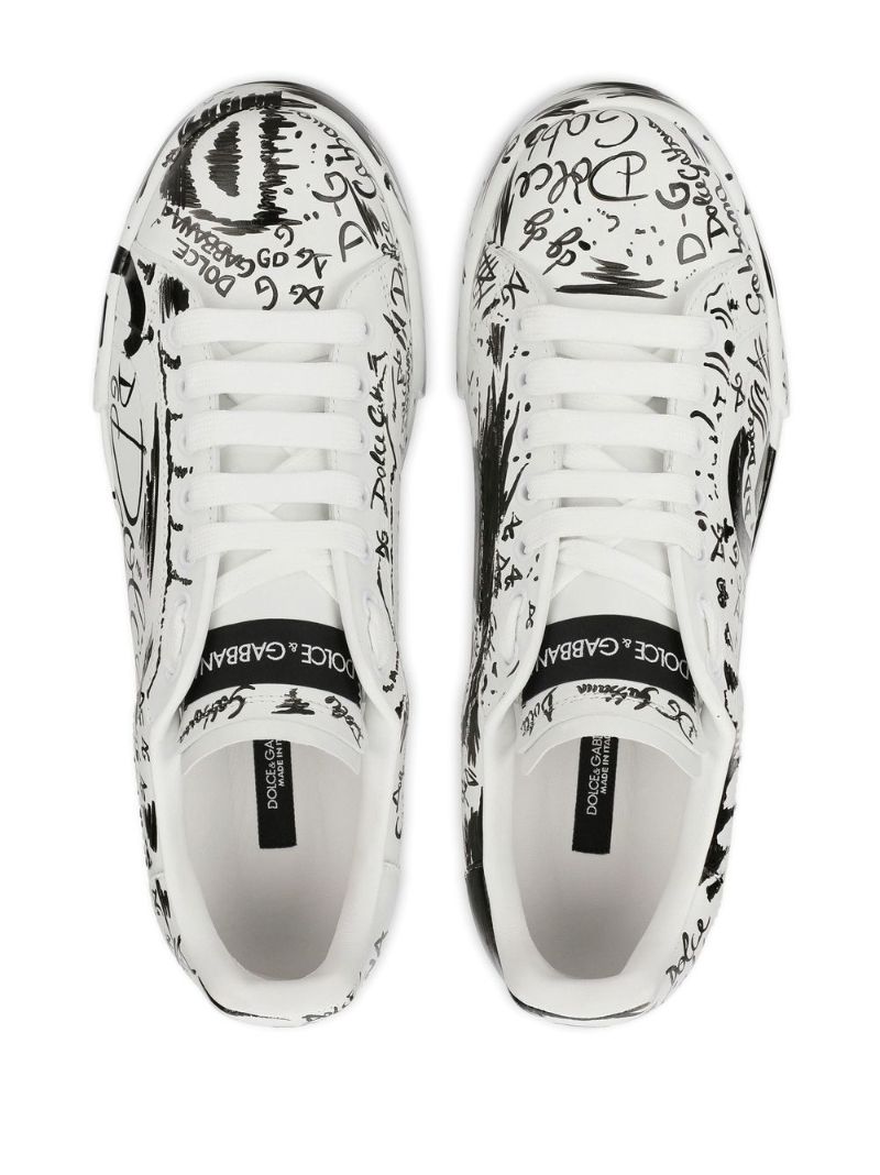 White Dg Logo Print Leather Sneakers