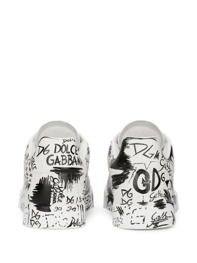 White Dg Logo Print Leather Sneakers