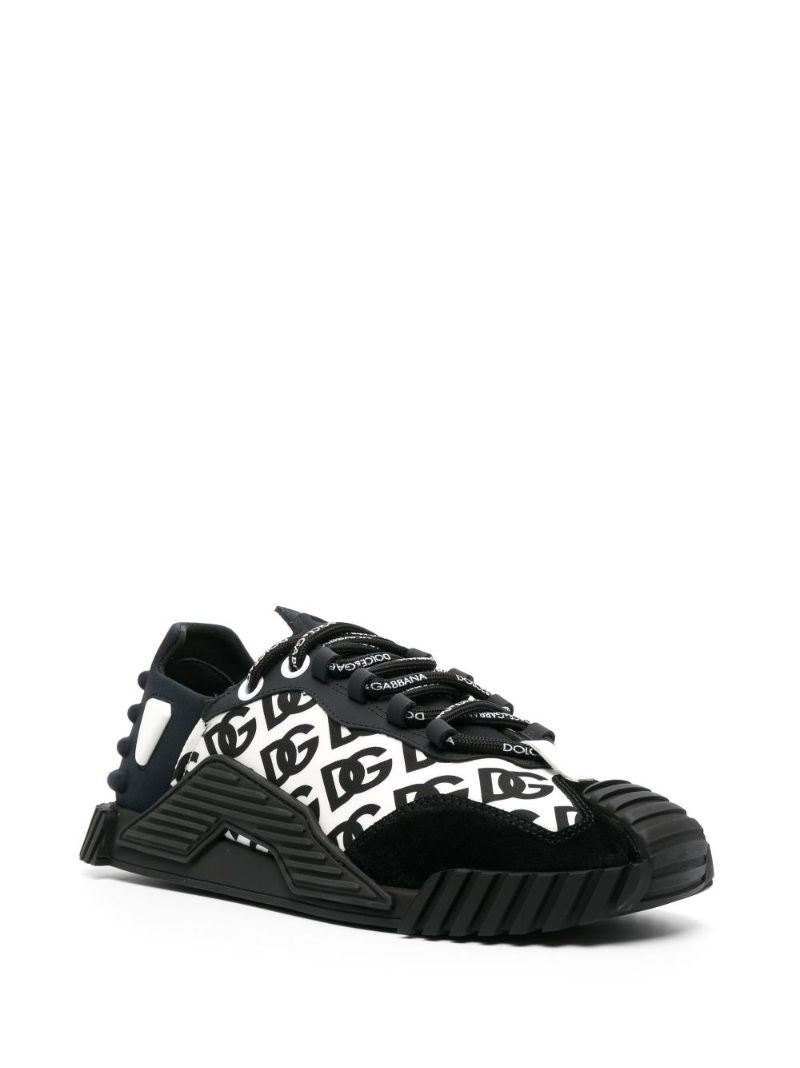 Black Monogram Low Top Leather Sneakers