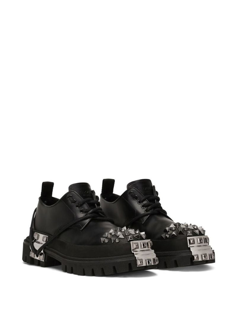 Black Studded Leather Derby Shoes