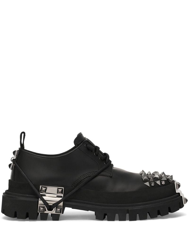 Black Studded Leather Derby Shoes