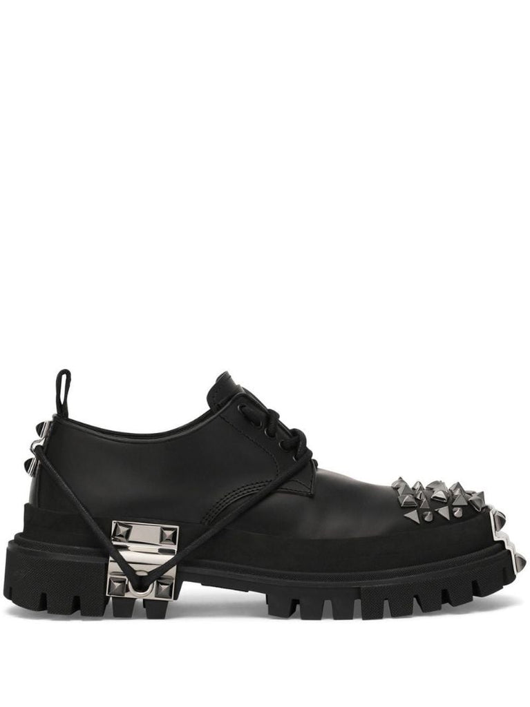 Black Studded Leather Derby Shoes