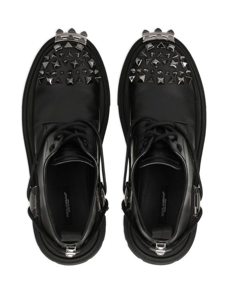 Black Studded Leather Derby Shoes