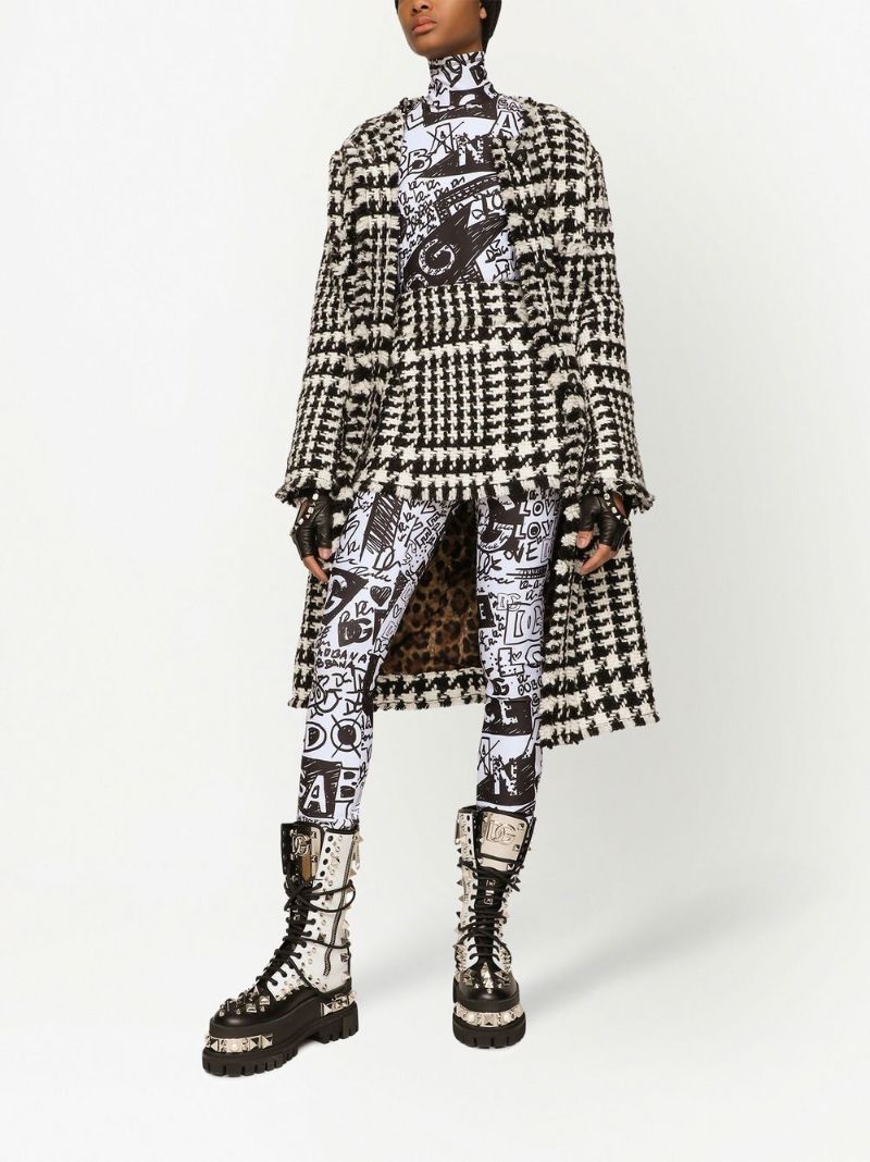Black and White Houndstooth Single-breasted Coat