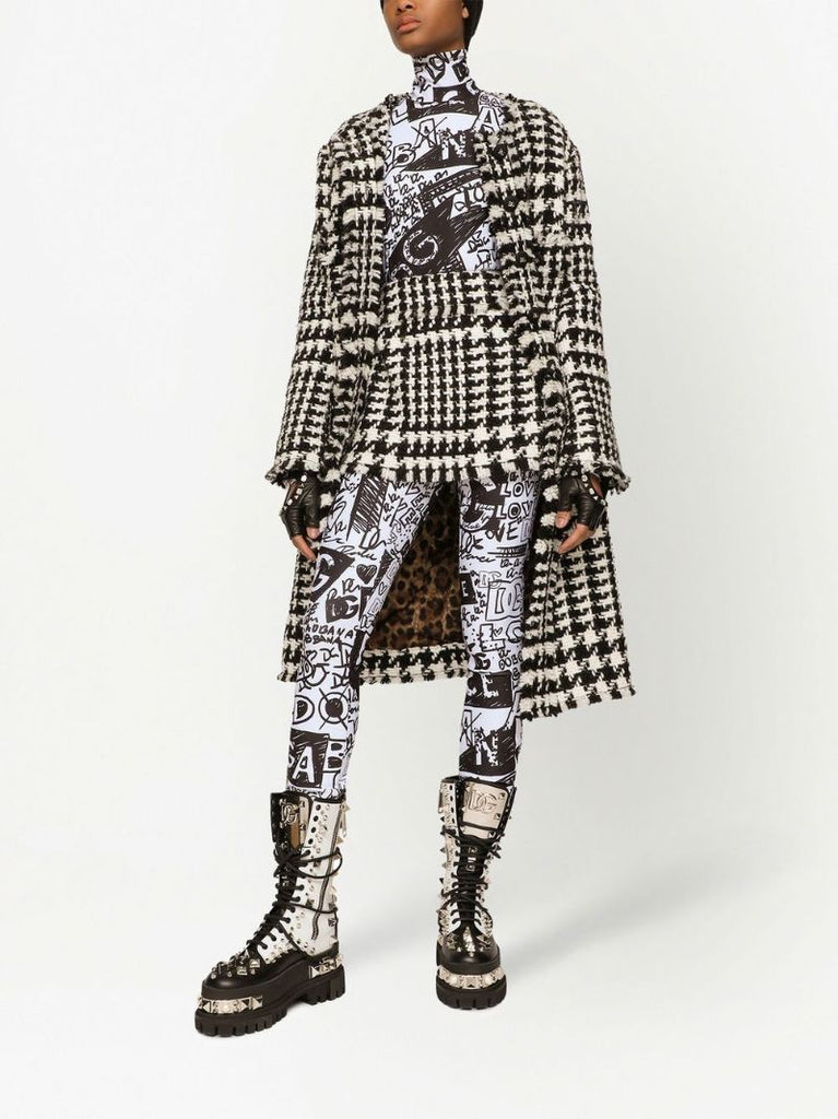 Black and White Houndstooth Single-breasted Coat