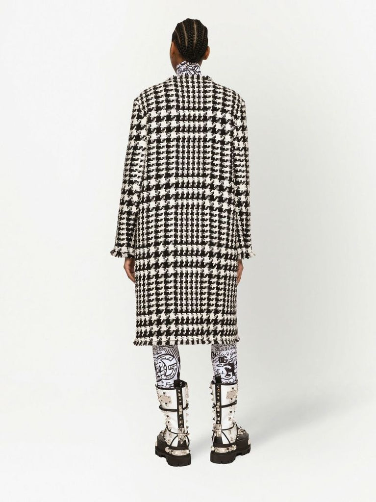 Black and White Houndstooth Single-breasted Coat