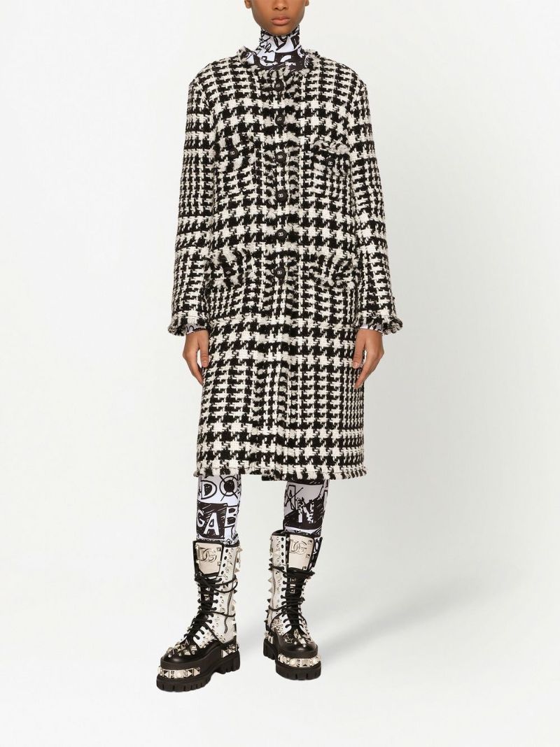 Black and White Houndstooth Single-breasted Coat