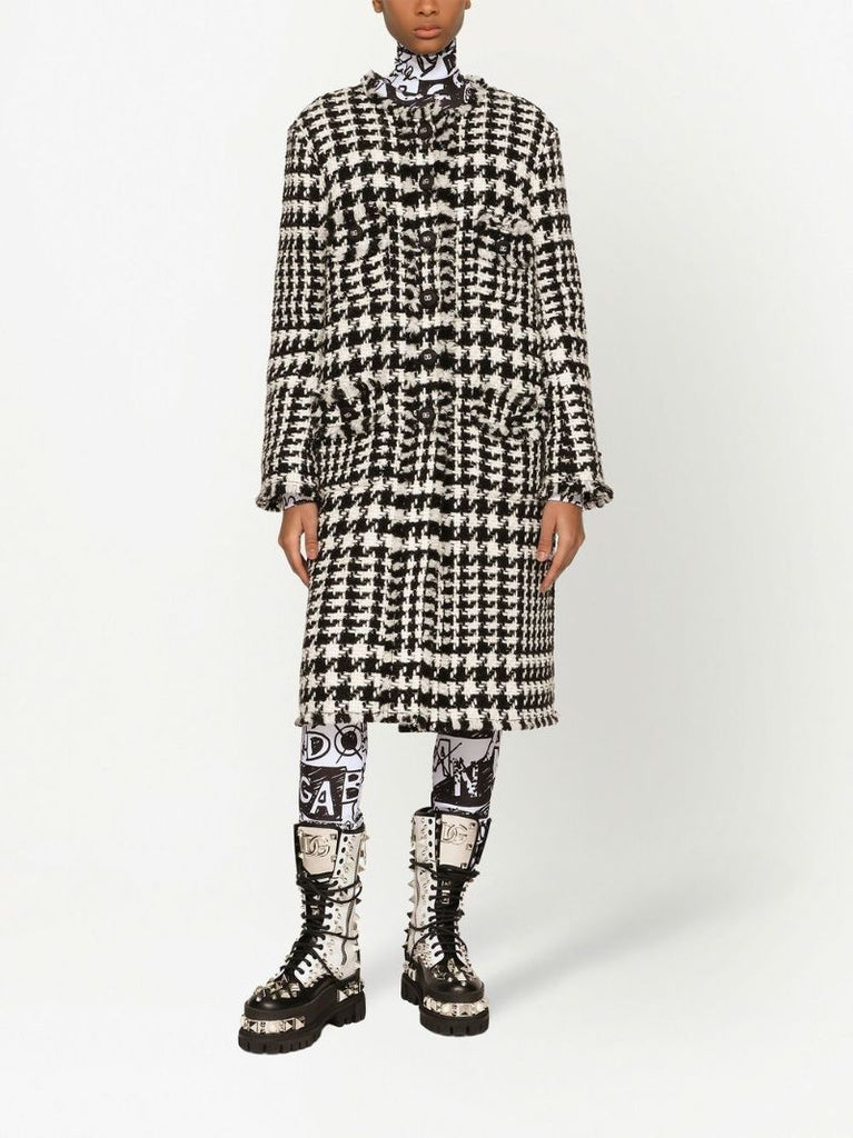 Black and White Houndstooth Single-breasted Coat