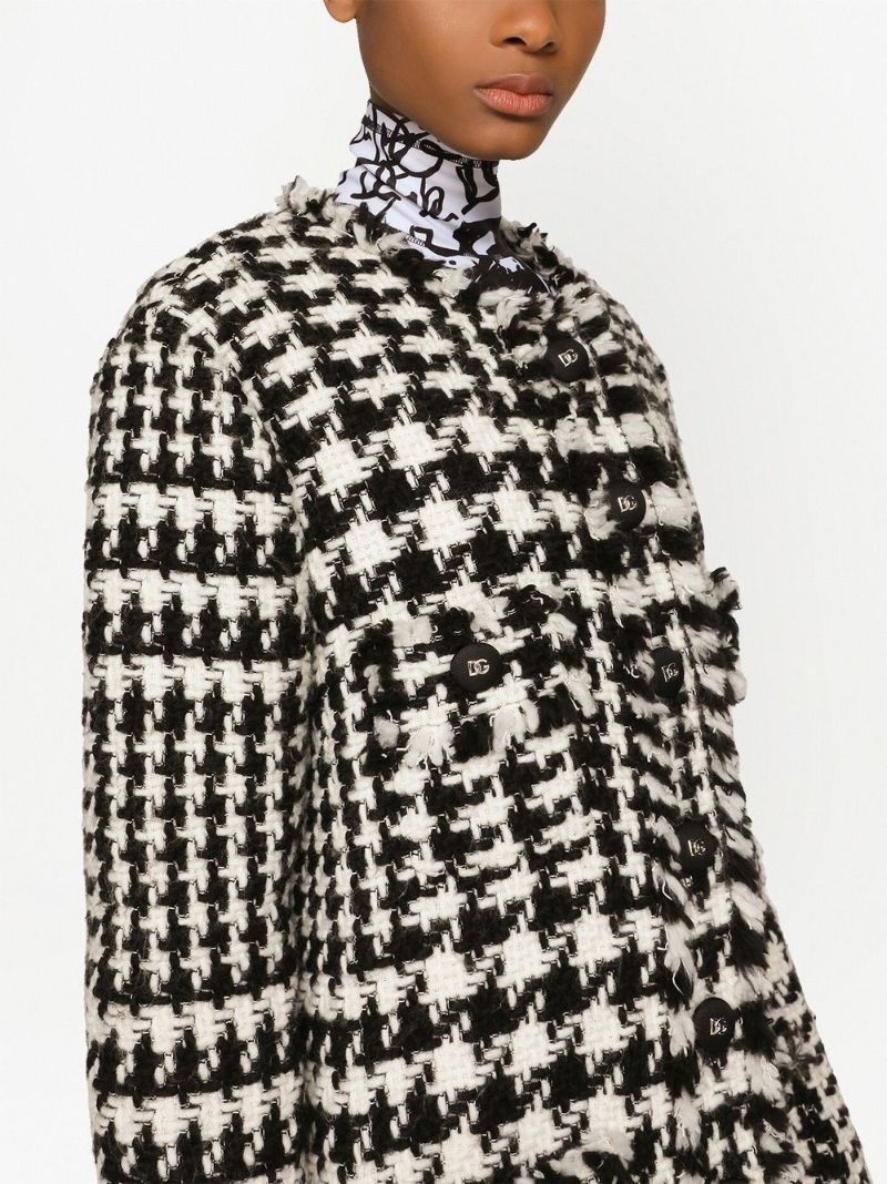 Black and White Houndstooth Single-breasted Coat