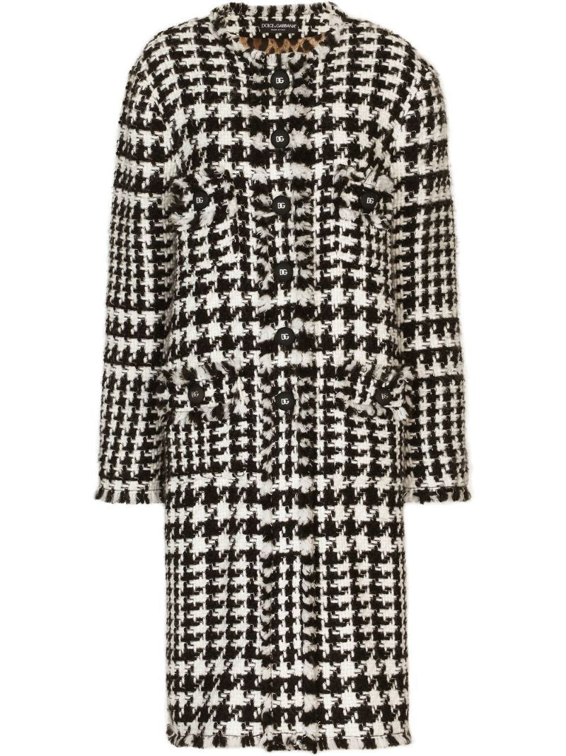 Black and White Houndstooth Single-breasted Coat