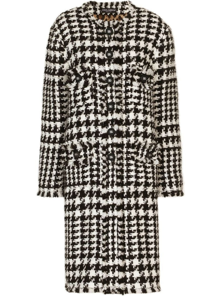 Black and White Houndstooth Single-breasted Coat