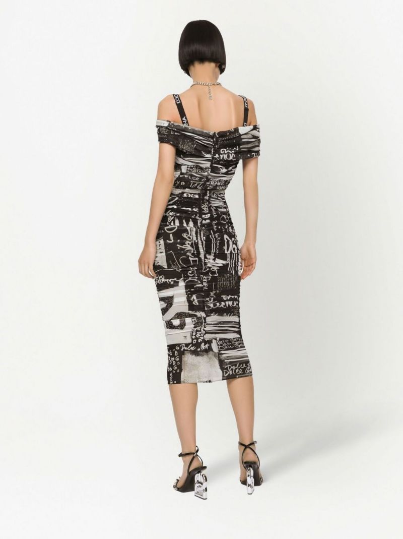Black Graffiti Print Midi Dress