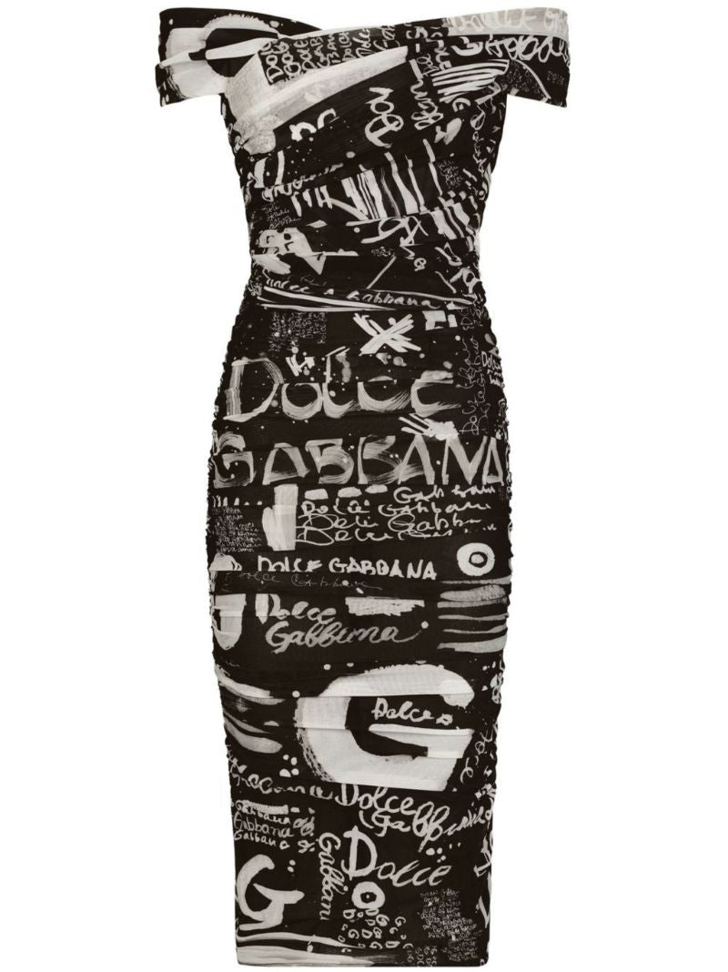 Black Graffiti Print Midi Dress