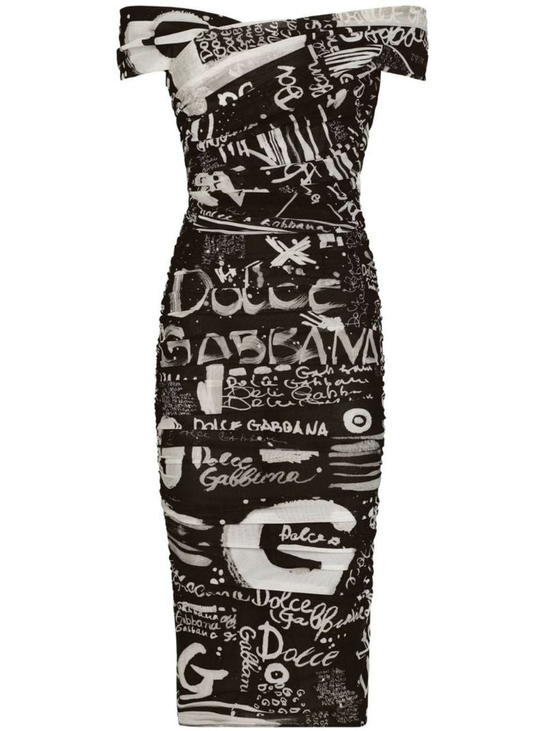 Black Graffiti Print Midi Dress