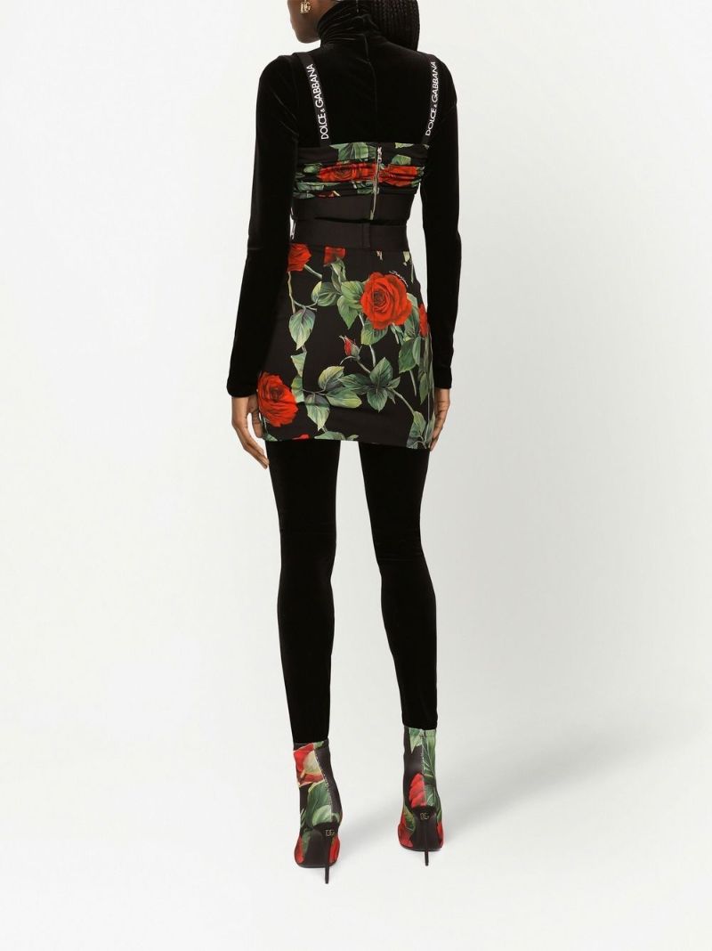 Black Rose Print Silk Crop Top