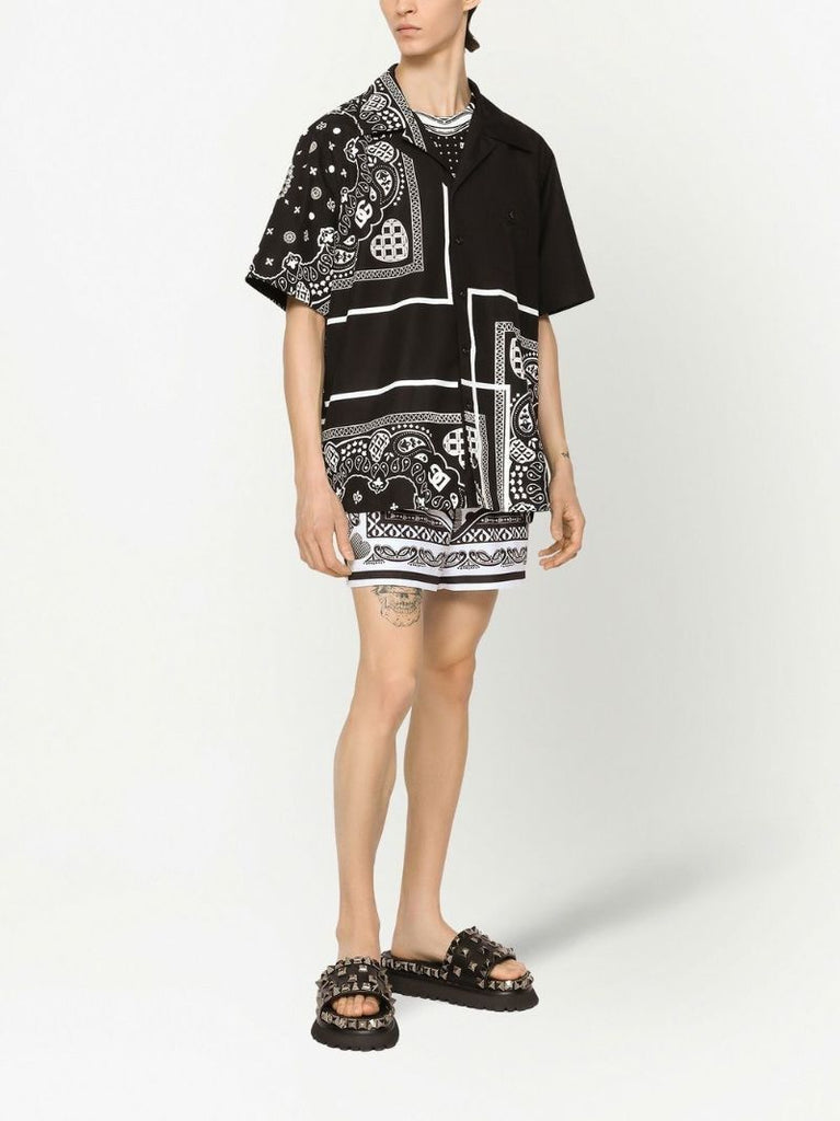 Black Bandana Print Cotton Shirt