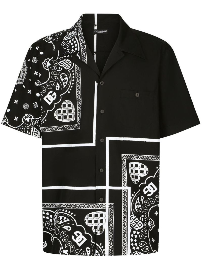Black Bandana Print Cotton Shirt