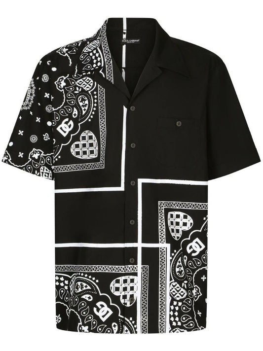 Black Bandana Print Cotton Shirt