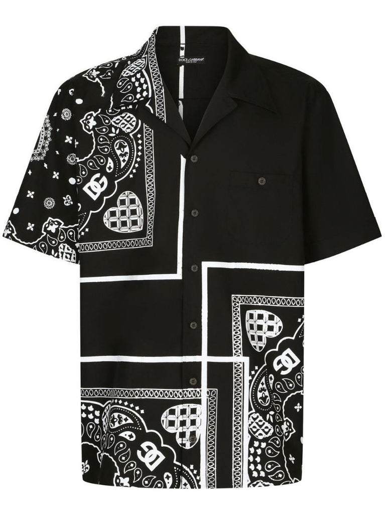 Black Bandana Print Cotton Shirt