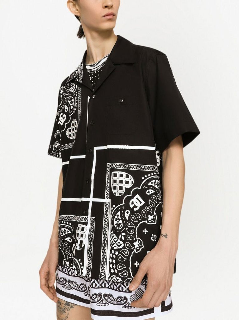 Black Bandana Print Cotton Shirt