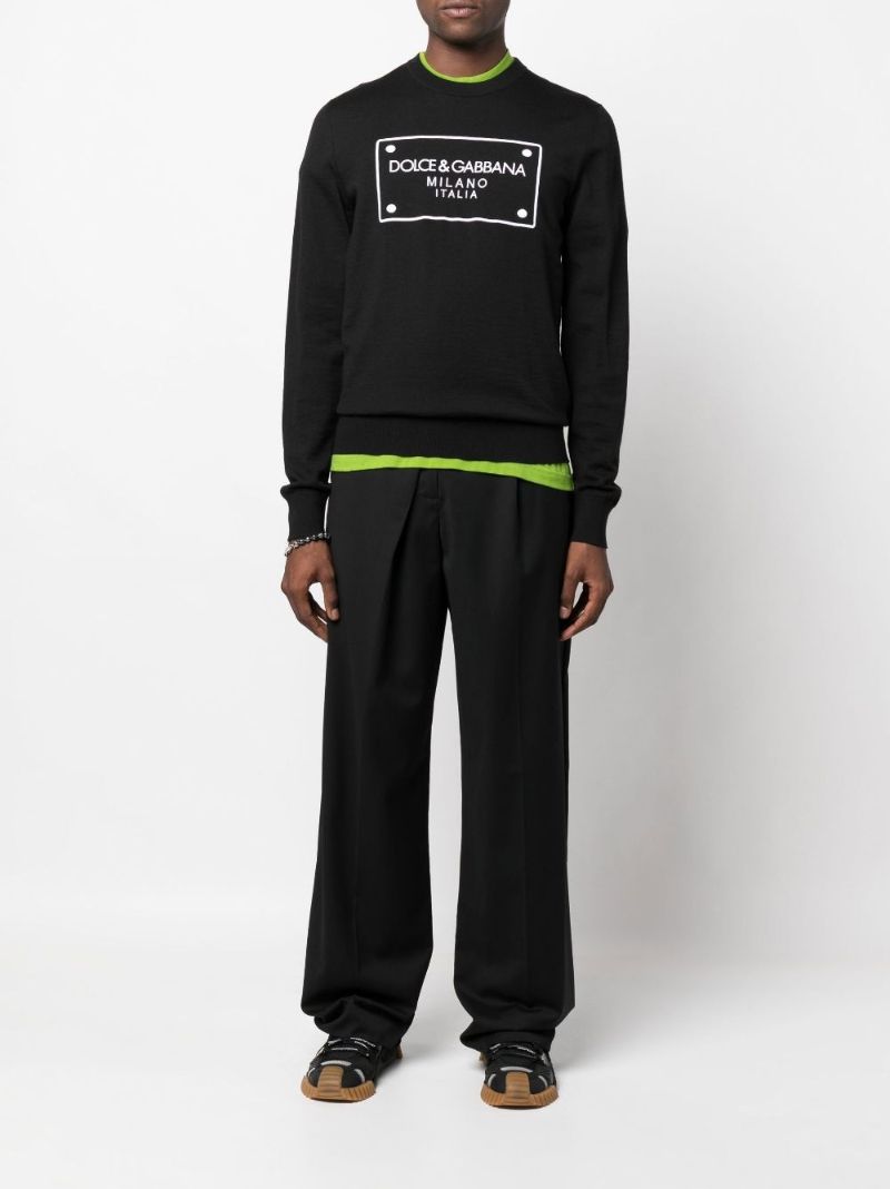 Black Logo Plaque Embroidered Cotton Sweater