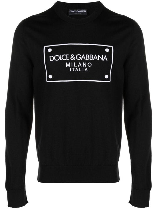 Black Logo Plaque Embroidered Cotton Sweater