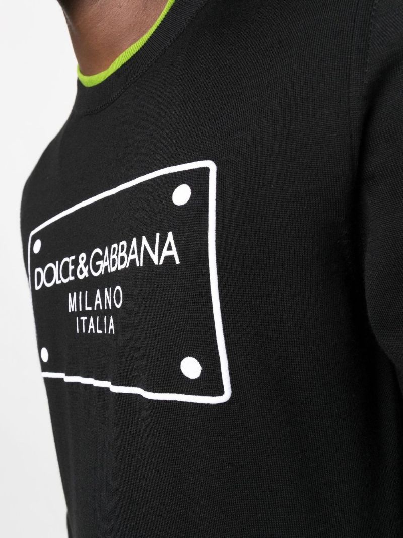 Black Logo Plaque Embroidered Cotton Sweater